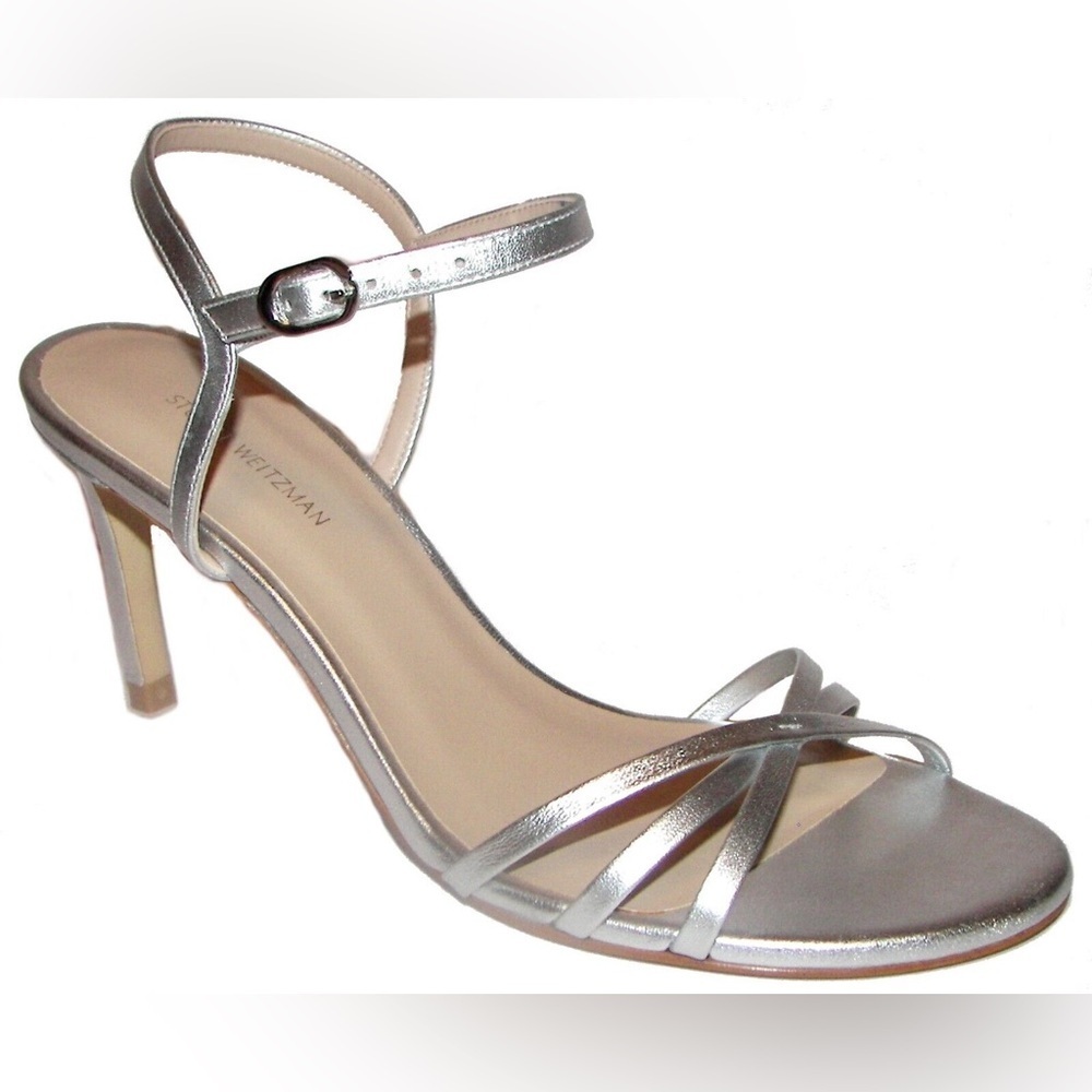 STUART WEITZMAN Silver‎ Leather Heel Sandal Shoes 11M